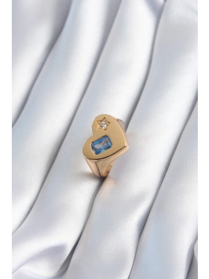 Clariss Üreticiniz Pirinç Gold Renk Kalp Model Zirkon Taş Yıldız Detay Kadın Yüzük 481348