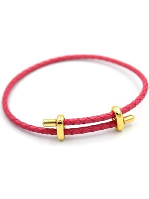 Beta Moda Hub Deri Hasır Bileklik - Fuşya