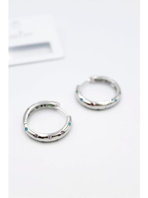 Beta Moda Hub Taşlı Halka Küpe - Gümüş