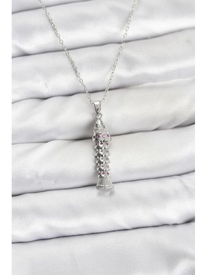 VeraGlobe Buğz 316L Çelik Zincir Gümüş Renk Balık Model Zirkon Taşlı Kadın Kolye