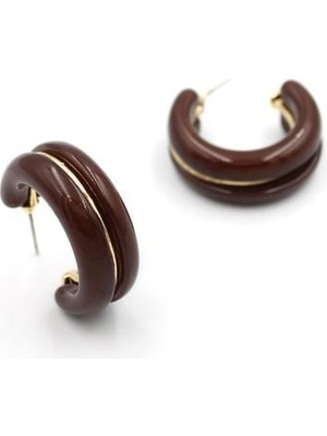 Beta Moda Hub Kemik Halka Küpe - Kahverengi