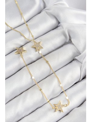Clariss Üreticiniz Pirinç Zirkon Taşlı Yıldız Model Gold Renk Y Kolye 481348