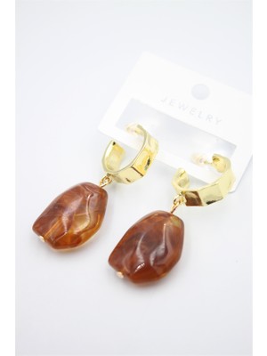 Beta Moda Hub Akrilik Taşlı Küpe - Kahverengi