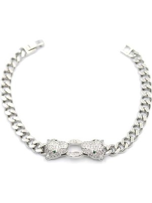 Beta Moda Hub Zirkon Taşlı Leopar Bileklik - Gümüş