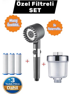 Truva Filtreli Özel Set (Filtreli Duş Başlığı,kireç Önleyici Aparat,3 Adet Yedek Filtre)