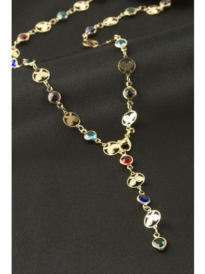 Osense Kelebek Taşlı Çelik Y Kolye