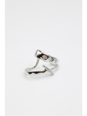 Beta Moda Hub Taşlı Kıkırdak Küpe - Gümüş