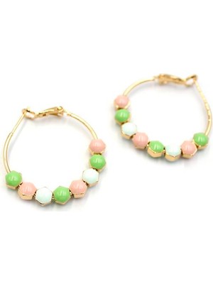 Beta Moda Hub Mineli Halka Küpe - Yeşil