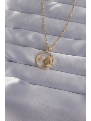 Clariss Üreticiniz 316L Çelik Zincir Gold Renk Zirkon Taşlı Yıldız Figürlü Oval Kolye 481348