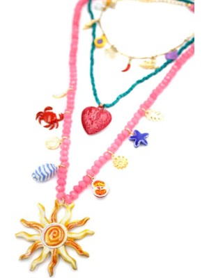 Beta Moda Hub Boncuklu Güneş Kolye - Pembe