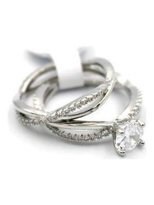 Beta Moda Hub Taşlı Tek Taş Yüzük - Gümüş