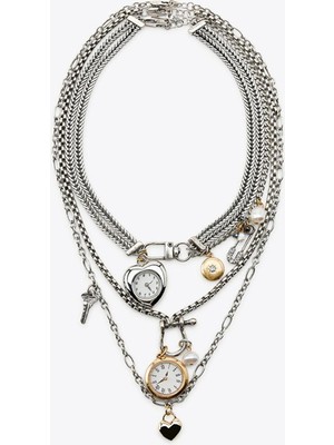 Beta Moda Hub 3'lü Saat ve Charm Kolye - Gümüş