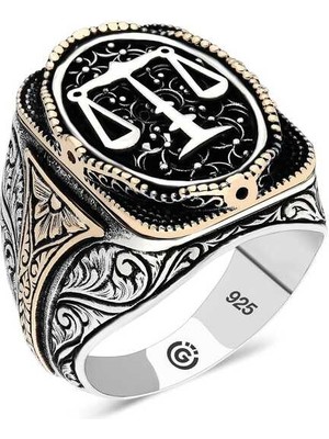 Gumush Gümüş Adalet Terazisi Oval Erkek Yüzük