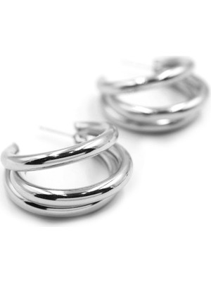 Beta Moda Hub 3'lü Halka Küpe -Büyük Boy - Gümüş