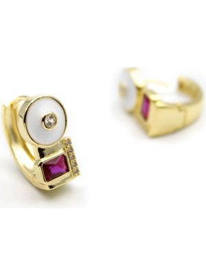 Beta Moda Hub Taşlı Küpe - Kırmızı