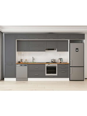 Alvinka 410X240 cm Klasik Mebran Mutfak Dolabı MBB-E90B60S60-2 Antrasit - Mdf