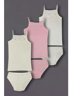 Gri Mor Tekstil %100 Pamuk Jakarlı 3'lü Kız Çocuk Atlet Külot Çamaşır Takımı