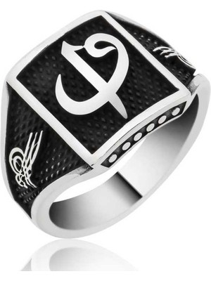 Gumush Gümüş Elif Vav Tuğra Armalı Erkek Yüzük