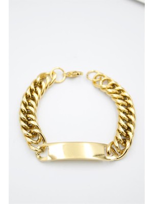 Beta Moda Hub Plaka Zincir Bileklik - Altın