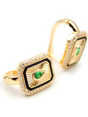 Beta Moda Hub Damla Taşlı Küpe - Yeşil