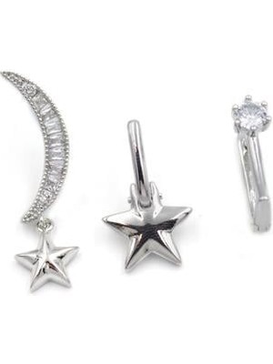 Beta Moda Hub 3'lü Taşlı Halka Küpe - Gümüş