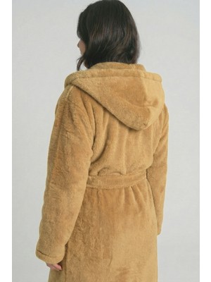 Sevim Kapüşonlu Wellsoft Sabahlık & Peluş Bornoz - Yumuşak, Polar Unisex Sabahlık-Karamel
