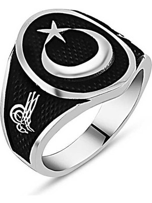 Gumush Gümüş Tuğralı Ay Yıldız Erkek Yüzük