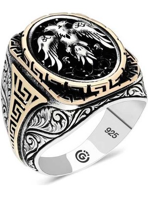 Gumush Gümüş Çift Başlı Kartal Oval Erkek Yüzük