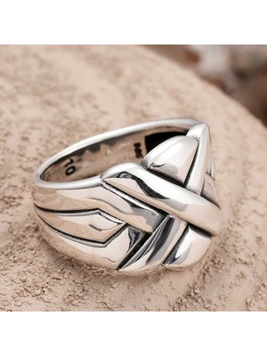 Gumush Gümüş Desenli Erkek Yüzük