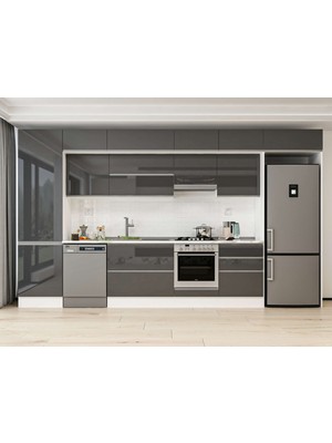 Alvinka 410X240 cm High Gloss Mutfak Dolabı MBB-E90B60S60-1 Antrasit - Suntalam