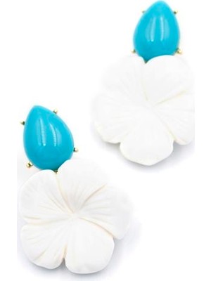 Beta Moda Hub Çiçek Küpe - Beyaz