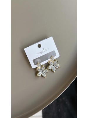 Beta Moda Hub Taşlı Çiçek Küpe - Altın