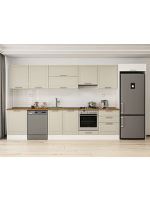Alvinka 410X222 cm Klasik Mebran Mutfak Dolabı MB-E90S60S60-1 Kumtaşı - Suntalam