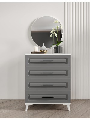 Guneystore Gözde 4 Çekmeceli Aynalı Mdf Antrasit - Beyaz Şifonyer