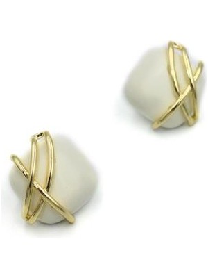 Beta Moda Hub Otantik Çizgili Küpe - Beyaz