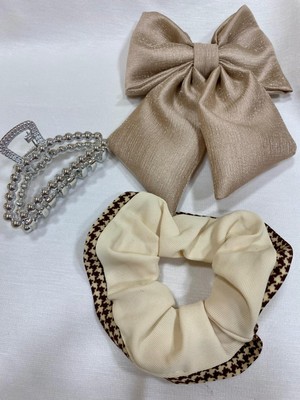Hilar Aksesuar 3 lü Toka Seti (Saten Simli Otomatik Toka,Keten Saç Lastik Toka,Dişli Tırmık Toka)