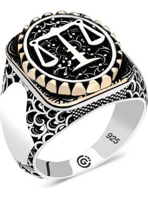 Gumush Gümüş Adalet Terazisi Oval Erkek Yüzük