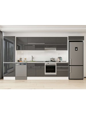 Alvinka 410X222 cm High Gloss Mutfak Dolabı MBB-E90B60S60-1 Antrasit - Suntalam