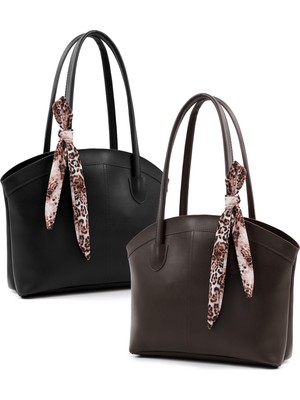 SHAKA Siyah / Kahverengi SHK296 Suni Deri Fermuarlı ,2'li El, Kol ve Omuz Çanta Seti (SHK274)