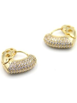 Beta Moda Hub Taşlı Kalp Küpe - Altın