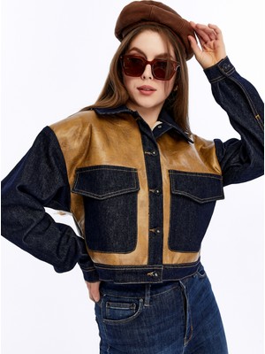 Chos7n Kadın Kürklü Deri Büyük Cepli Düğmeli Sıcak Ceket Günlük Mont