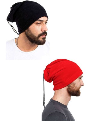 Beta Moda Hub 2 Adet Polar Ipli Bere ve Boyunluk Siyah Kırmızı