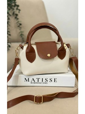 Purpleart Krem Kadın Suni Deri Saplı Küçük Boy El ve Omuz Çantası