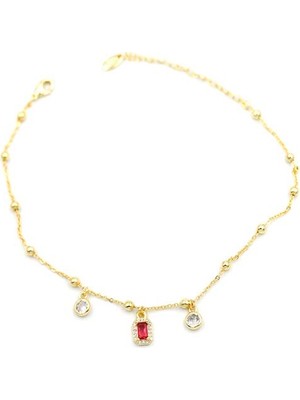 Beta Moda Hub Renkli Taşlı Halhal - Kırmızı