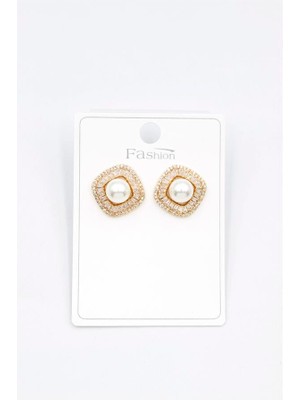 Beta Moda Hub Incili Baget Taşlı Küpe - Altın