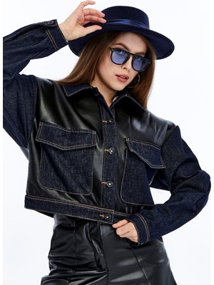 Chos7n Kadın Kürklü Deri Büyük Cepli Düğmeli Sıcak Ceket Günlük Mont