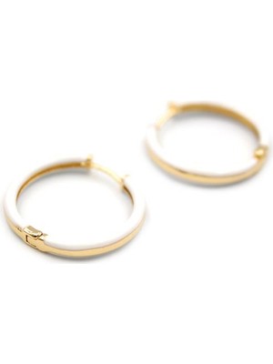 Beta Moda Hub Mineli Halka Küpe - Beyaz