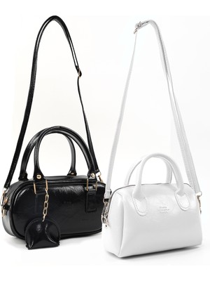 SHAKA Kırışık Dokulu Siyah/kırışık Dokulu Beyaz SHK299 Suni Deri 2'li El, ve Omuz Çanta Seti (SHK207-SHK184)