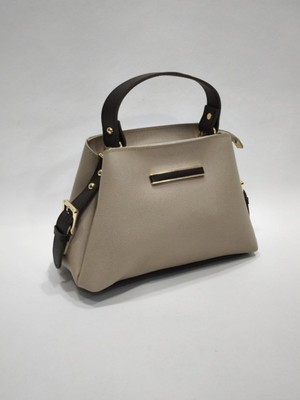 adissa collection Trapez Box - Çift Renk Detaylı Tok Duruşlu El Çantası | Mini Plaka Aksesuarlı