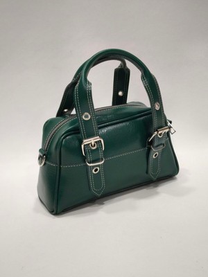 adissa collection - Tokalı Kalın Dikişli Kutulu El ve Omuz Çantası | Retro Boston Bag